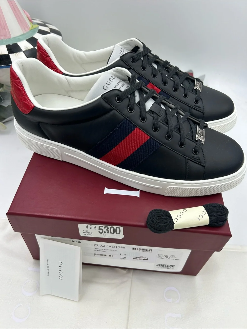 Men's Gucci ace leather web stripe sneakers size 11.5 fits 12.5 US made in Italy